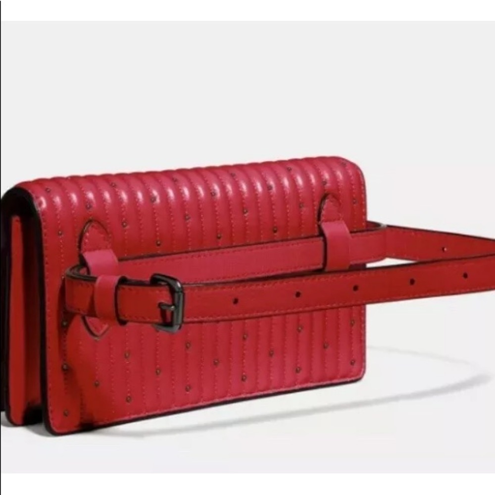 Coach 76152 Quilting Rivets Red/Pewter Belt Bag - Picture 2 of 12